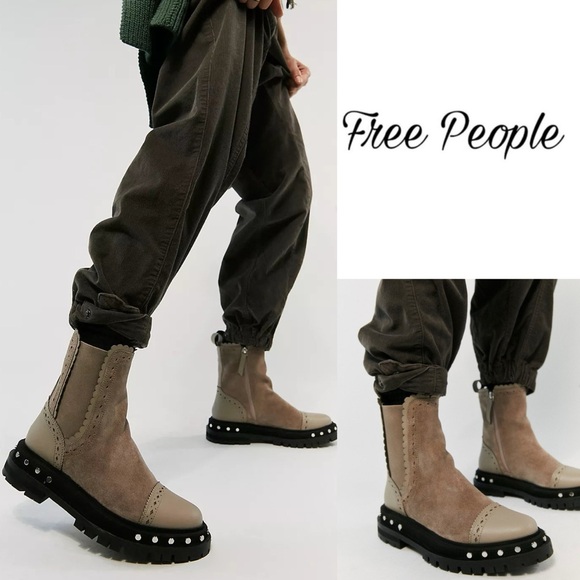 FREE PEOPLE Tate Women's Leather Chelsea Studded Grunge Boots 6.5 - Picture 1 of 16